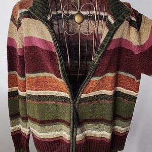 Autumn Hues Zippered Striped Cardigan Sweater Size S